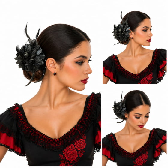 Broche Presilha Flores e Penas Espanhola Fantasia Cosplay