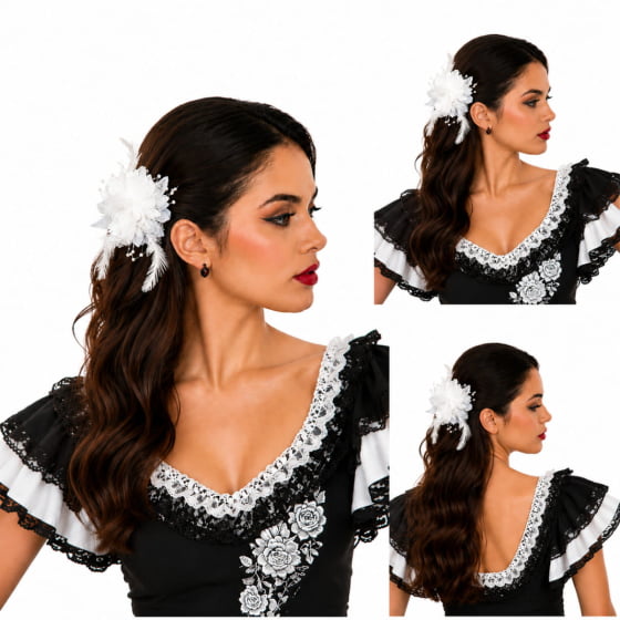 Broche Presilha Flores e Penas Espanhola Fantasia Cosplay