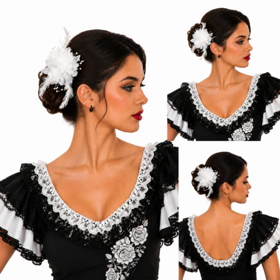 Broche Presilha Flores e Penas Espanhola Fantasia Cosplay
