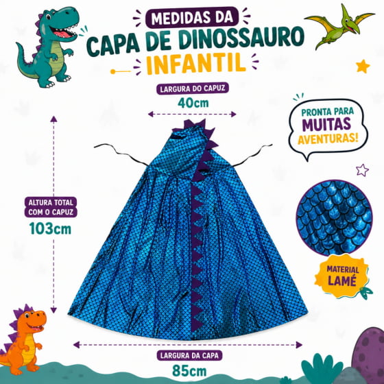 Capa Dinossauro Escama com Capuz Infantil Escolha Cor
