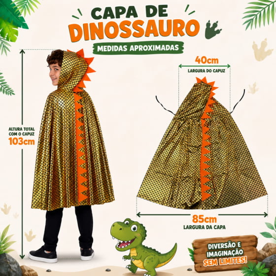 Capa Dinossauro Escama com Capuz Infantil Escolha Cor