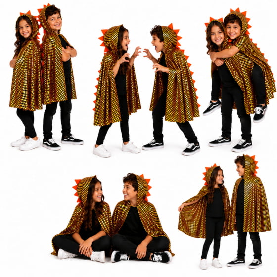 Capa Dinossauro Escama com Capuz Infantil Escolha Cor