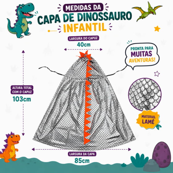 Capa Dinossauro Escama com Capuz Infantil Escolha Cor