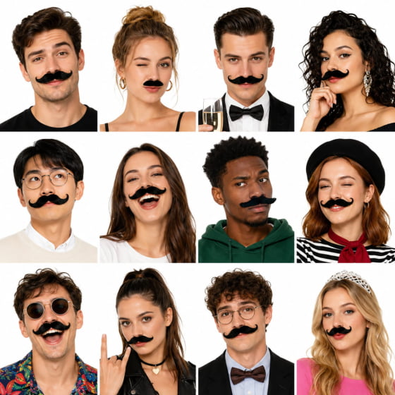 Cartela de Bigode Mustache Modelos Diversos - 12 unidades Cartela de Bigode Mustache Modelos Diversos - 12 unidades
