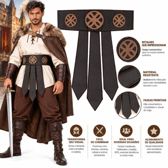 Cinto Medieval Regulável Marrom para Fantasias