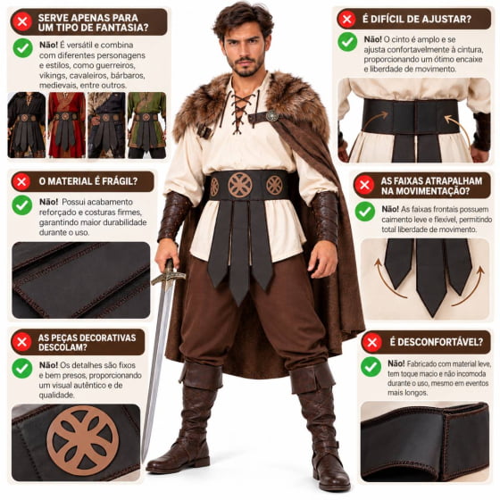 Cinto Medieval Regulável Marrom para Fantasias