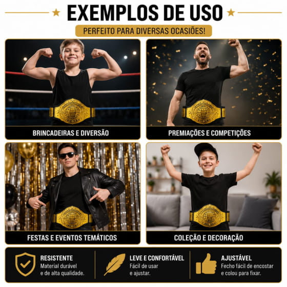 Cinturão Dourado Lutador Boxe Campeão Fantasia Carnaval Cinturão Dourado Lutador Boxe Campeão Fantasia Carnaval