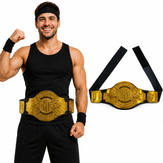 Cinturão Dourado Lutador Boxe Campeão Fantasia Carnaval