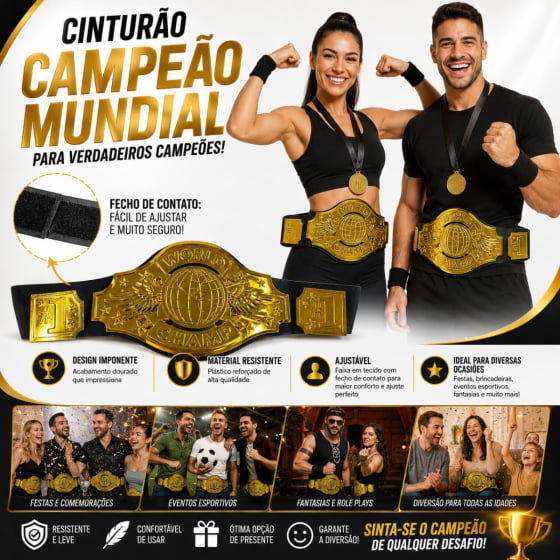 Cinturão Dourado Lutador Boxe Campeão Fantasia Carnaval