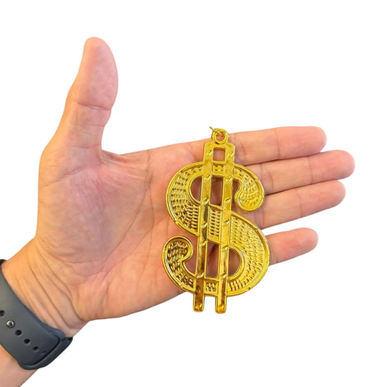 Colar Cifrão de Plástico Dourado para Fantasia