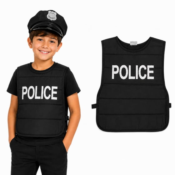 Colete Poliéster Infantil Fantasia Policial Police