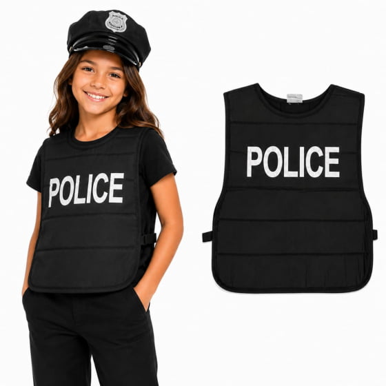 Colete Poliéster Infantil Fantasia Policial Police
