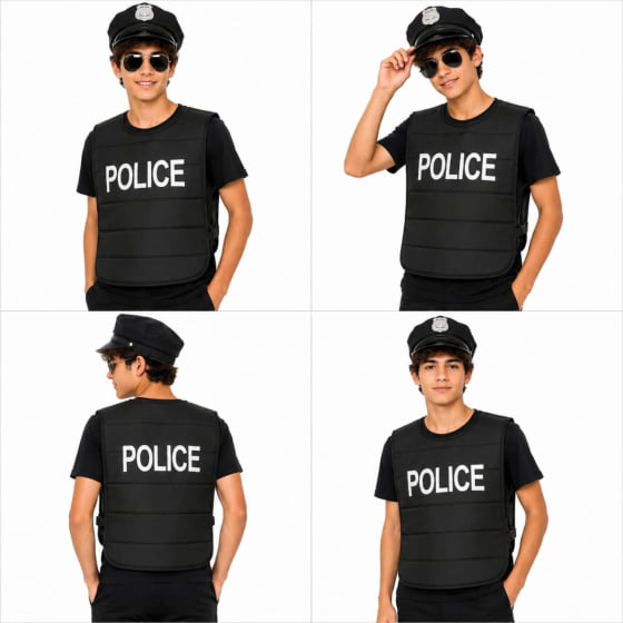 Colete Poliéster Infantil Fantasia Policial Police