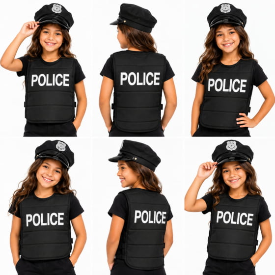 Colete Poliéster Infantil Fantasia Policial Police