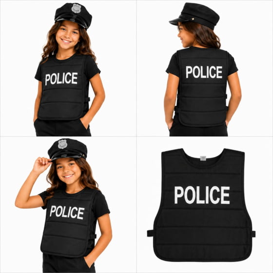 Colete Poliéster Infantil Fantasia Policial Police