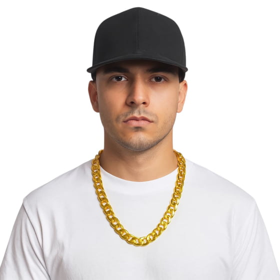 Corrente De Plástico Dourada Fantasia Gangster Rapper 