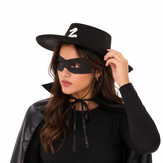 Fantasia Zorro Masculina Ou Feminina Chapéu Capa Máscara