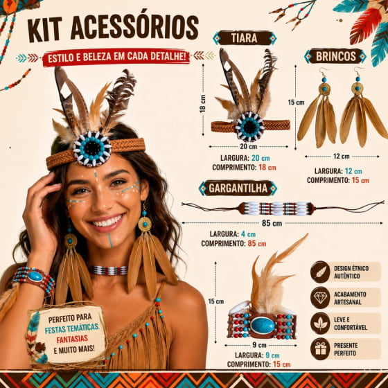 Kit Acessórios Fantasia Índia Diversos Itens Kit Acessórios Fantasia Índia Diversos Itens