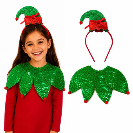 Kit Acessórios Duende Ajudante de Papai Noel Natal Fantasia (Gola + Tiara) Kit Acessórios Duende Ajudante de Papai Noel Natal Fantasia (Gola + Tiara)
