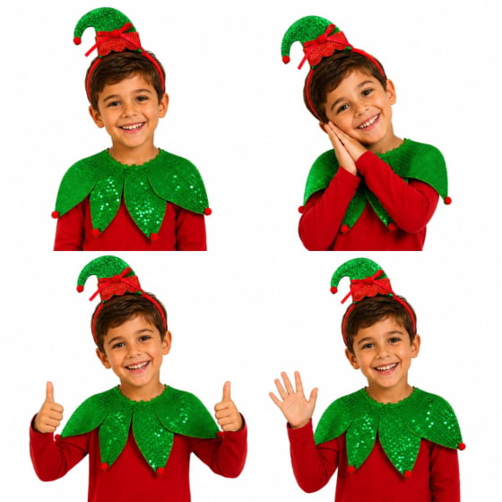 Kit Fantasia Duende de Natal com Gola e Tiara