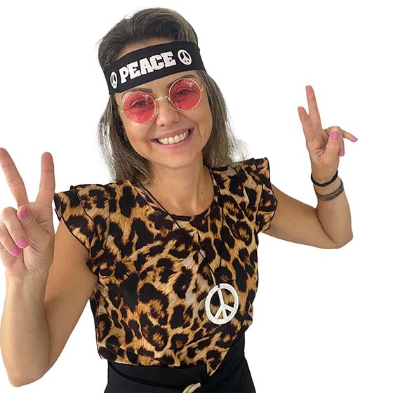 Kit Fantasia Hippie Símbolo da Paz com Óculos