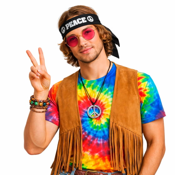 Kit Fantasia Hippie Símbolo da Paz com Óculos