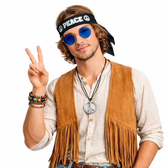 Kit Fantasia Hippie Símbolo da Paz com Óculos