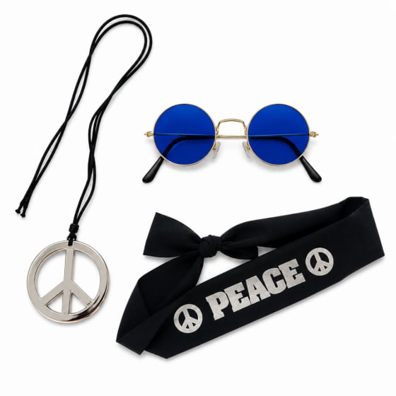 Kit Fantasia Hippie Símbolo da Paz com Óculos