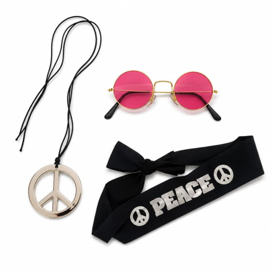 Kit Fantasia Hippie Símbolo da Paz com Óculos