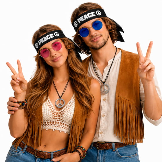 Kit Fantasia Hippie Símbolo da Paz com Óculos