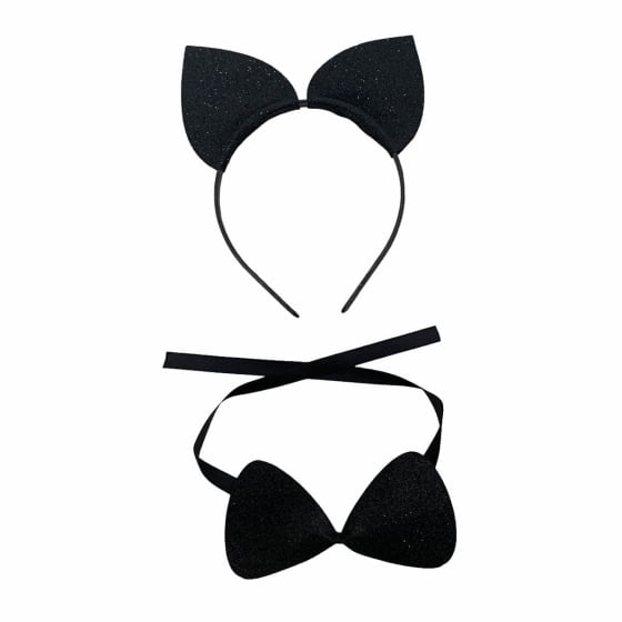 Kit Acessórios Fantasia Gatinha Carnaval Cosplay (Tiara + Gravata)