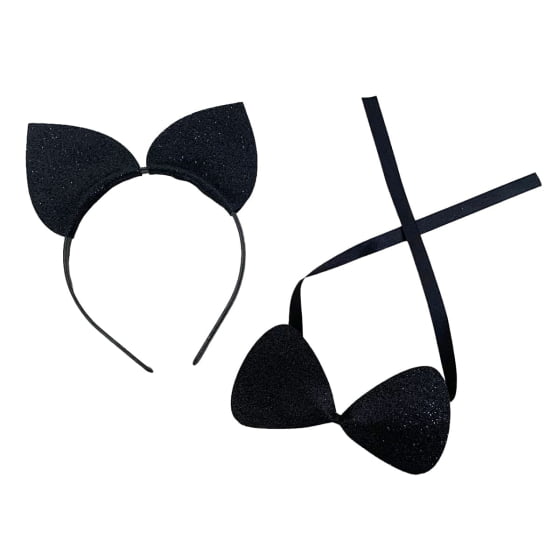 Kit Acessórios Fantasia Gatinha Carnaval Cosplay (Tiara + Gravata)