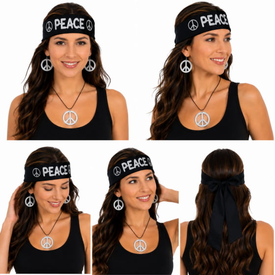Kit Hippie Acessórios Para Fantasia Carnaval Símbolo da Paz