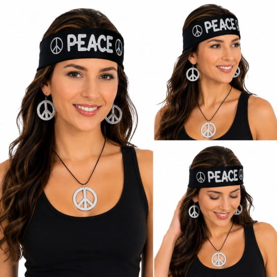 Kit Hippie Acessórios Para Fantasia Carnaval Símbolo da Paz