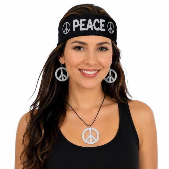 Kit Hippie Acessórios Para Fantasia Carnaval Símbolo da Paz