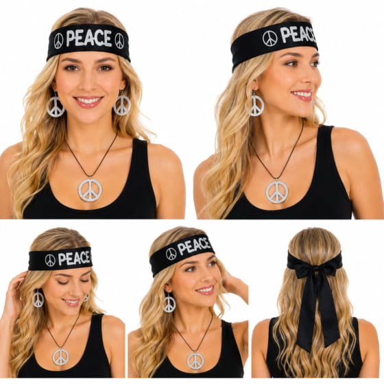 Kit Hippie Acessórios Para Fantasia Carnaval Símbolo da Paz