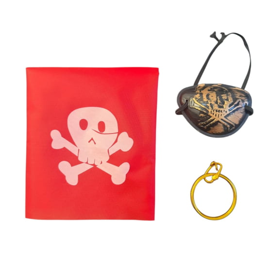 Kit Pirata com Tapa Olho Bandana e Brinco
