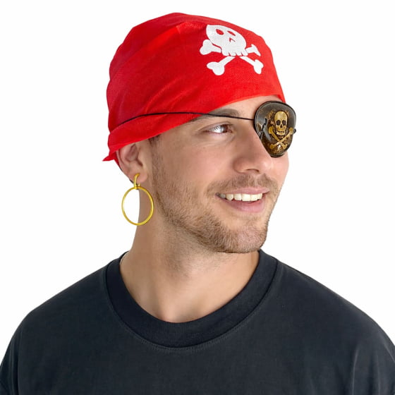 Kit Pirata com Tapa Olho Bandana e Brinco