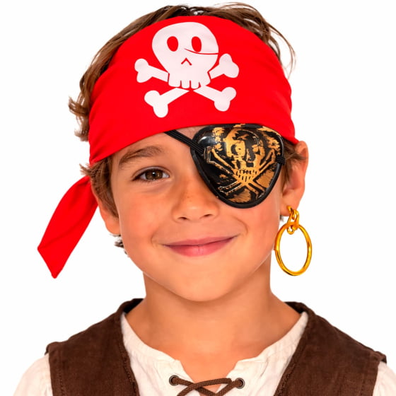 Kit Pirata com Tapa Olho Bandana e Brinco