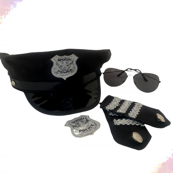 Kit Policial com Óculos Distintivo e Ombreiras