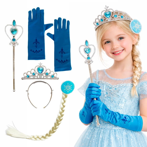 Kit Princesa com Trança Varinha Coroa e Luvas