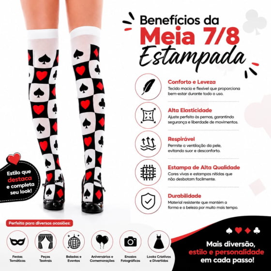 Meia 7/8 Fantasia Rainha de Copas