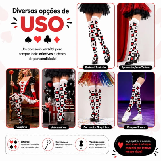 Meia 7/8 Fantasia Rainha de Copas