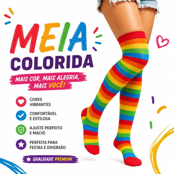 Meia 7/8 Listrada Listras Coloridas
