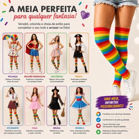 Meia 7/8 Listrada Listras Coloridas
