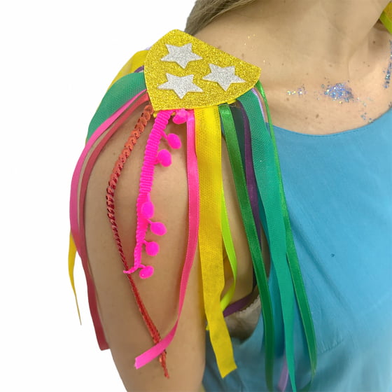 Ombreiras Coloridas Glitter Fitas Folia Bloquinho de Carnaval 