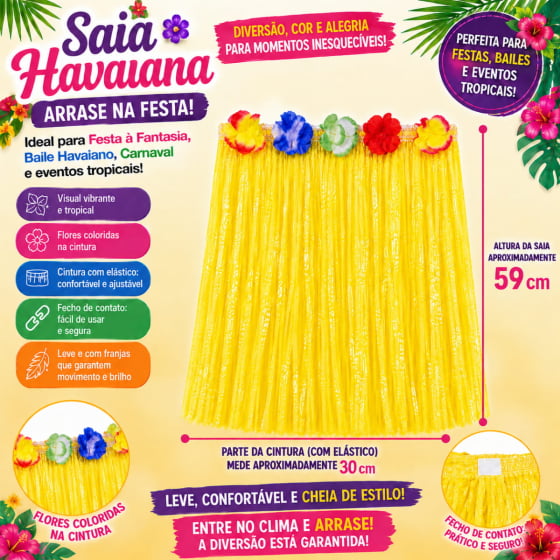 Saia Havaiana Adulto 59 cm Escolha a Cor