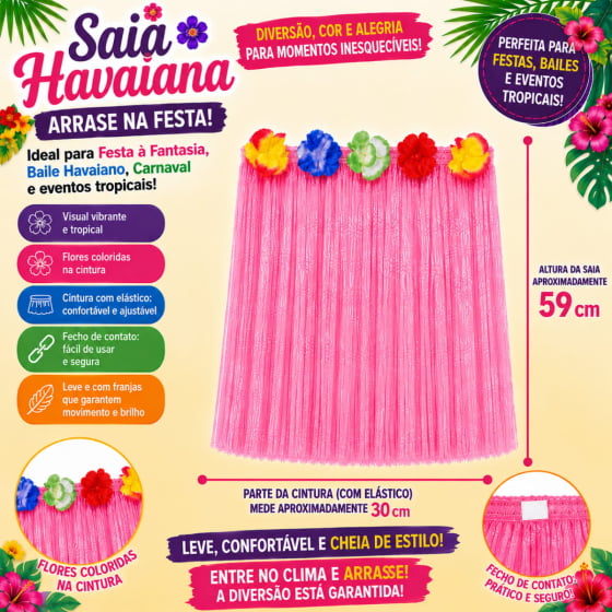 Saia Havaiana Adulto 59 cm Escolha a Cor