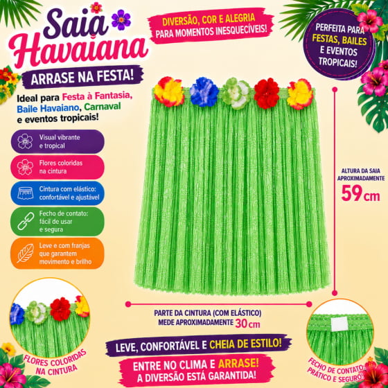 Saia Havaiana Adulto 59 cm Escolha a Cor