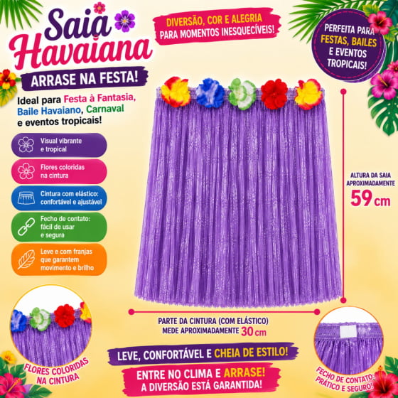 Saia Havaiana Adulto 59 cm Escolha a Cor